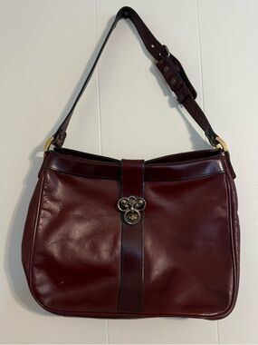 Vintage John Romain Leather Shoulder Bag Burgundy Oxblood Gold Clasp